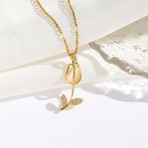 Pendant Necklaces Elegant Crystal Flower Tulip Women Necklace Jewelry Chain Choker Korean Party Wedding Office Statement Gift Accessories
