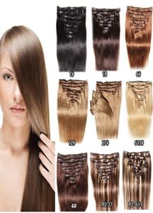 Brazilian Human Hairs 1624quot Clip In Human Hair Extensions 1 1B 2 4 6 27 613 100gset Human Hair Extensions5686749