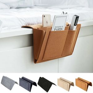 1pc Felt Bedside Storage Bag Pouch Bed Desk Bag Sofa TV Remote Control Hanging Caddy Couch Storage Organizer Bed Holder Pockets 240305