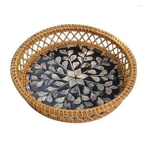 Plates Handmade Woven Rattan Basket Fruit Cake Snack Coffee Plate Dinner Serving Tray Table Storage Container Organizer