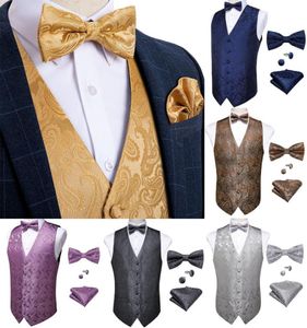 Men039s coletes clássico terno de ouro colete masculino paisley colete de seda gravata borboleta lenço abotoaduras conjunto para festa wedding8128210