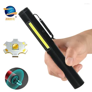 Flashlights Torches Portable LED Flashlight USB C Rechargeable Pen Light MINI Clip COB Inspection Work With The Bottom Magnet And