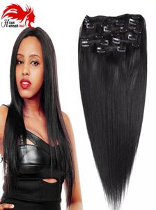 Hannah Brazilian Clip in Hair Extensions Human Hairblack Straight Clip i Extensions70G100G140G200G Full och tjock 8pcset3094546