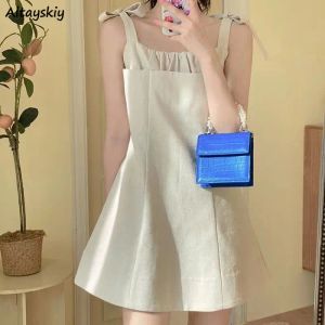 Dress Mini Dresses Women Bandage Simple French Style Sleeveless Design Graceful Slim Sweet Mujer Korean Popular Sexy Party Ins