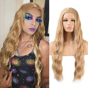 Hair Wigs Blonde Body Wavy Wigs with Heat Fiber Wigs Middle Part Full Machine Made Synthetic Wig for Daily Makeup Wear 24 Inch 240306