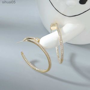 Stud S925 silver big circle cz zircon earrings stud shining crystal nail love classic luxury designer earring earings ear 240306