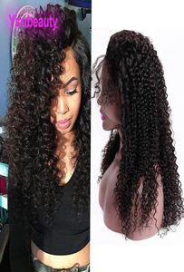 Indian Raw Virgin Hair 150 Density 13x4 Spets Front Wigs Kinky Curly Human Hair Lace Wig Wig Middle Three Part Pre Plucked2313499