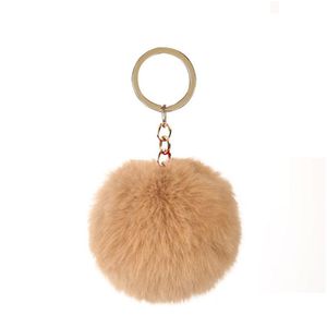 Schlüsselanhänger 8 cm Pompom Marke Tasche Schlüsselanhänger Ringe Auto Schlüsselanhänger Goldfarbe Ketten Pompons Gefälschte Faux Kaninchenfell Charms Kette DIY Pom Poms Ba Dhpyk