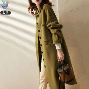 Trench Spring Autumn Women Woolen Coat Casual Long Sleeve TurnDown Collar Trench Coat Single Breasted Loose Pocket Casaco Feminino