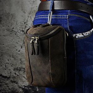 Waist Bags Oil Wax/ Genuine Leather Bag For Men Hip Bum Belt Hook Fanny Pack Purse Small Shoulder Messenger