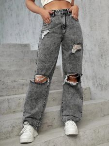 Jeans 2021 y2k high street jeans baggy indie estetic mon denim byxor vintage hål flickor lapptäcke rak streetwear 90s byxor