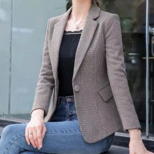 Blazer Spring e Autunno Nuovo Longsleved Wooli Abite Slip Female Slip Slip Abito di lana rossa dopo Caldo Cappotto di grandi dimensioni 6XL