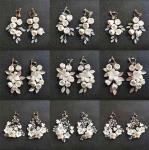 Slbridal Handmade S Crystals Pearl Ceram Flower Blower Bridal Dangle Earring Wedding chandelier Fashion Women Jewelry 2106249399259