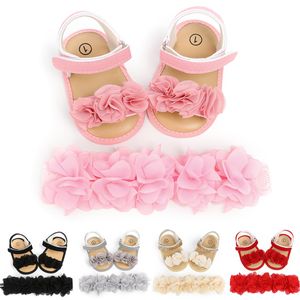 2 pçs/set Sandálias Do Bebê e bandana Pequena flor sola macia sapatos da criança Sapatos de Bebê Sapatos de Princesa Sandálias Pequenas Sandálias de Princesa