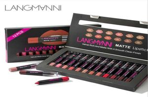 Langmanni Waterproof Matte Lipstick Kit Makeup Matte Lips Pigment Nude Lipstick Long Mate Batom Sexy Beauty Cosmeti6839200