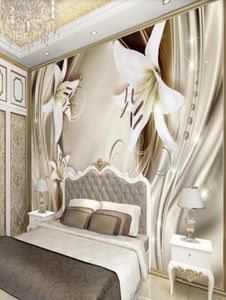 Modern tapet för vardagsrum Golden Lily Wallpapers Europeanstyle 3D Stereo TV Bakgrund Wall4560092