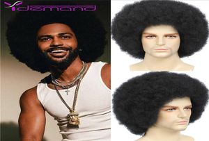 Hög puff afro peruk kort kinky lockig peruk med lugg svart naturligt ombre syntetiskt hår för män parti dance2827713