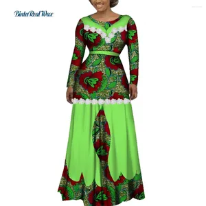 Ubrania etniczne Bazin Riche Kobiety African Flower Edge Applique Long Dress Party Vestidos Dashiki Print Sukienki na WY3541