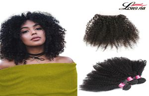 Mongolisches Afro-Kinky-Curly-Haarverlängerungsgewebe, Afro-Kinky-Jungfrau-Haar mit Teil 44-Verschluss, Mongolisches Echthaar, 34 Bundles4339430