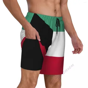 Mäns shorts Kuwait Flag 3D Mens Swimming Trunks med kompressionsfoder 2 i 1 snabbtorkade sommarbadfickor