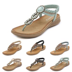 Bohemiska sandaler Kvinnor tofflor Wedge Gladiator Sandal Womens Elastic Beach Shoes String Bead Color45 Gai