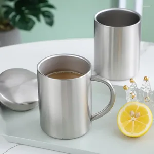 Mugs 304 Stainless Steel Water Cup Household Mug Double Layer Anti Drop Children's Mouth Milk With Lid Coffee