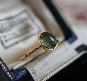 Lamoon Natural Green Moss Agate Ring for Women Vintage Gemstone Rings 925 STERLING SILVER GOLDメッキジュエリーアクセサリーRI007 223689864