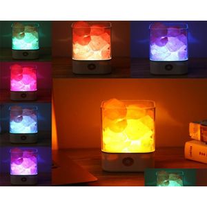 Luzes noturnas USB Luz de cristal Natural Himalayan Salt Lamp Purificador de ar Criador de humor Interior Mesa quente Quarto Lava LED Lamp6552666 Dhipy