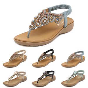 Bohemiska sandaler Kvinnor tofflor Wedge Gladiator Sandal Womens Elastic Beach Shoes String Bead Color42 Gai