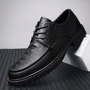 Kleidschuhe WAERTA Männer Bequeme formelle Oxford für Gunine Leder Mokassins Schnürgummi Schwarz Shallow Solid