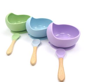 Baby Silicone Table Seary Strong Sucker WaterProog Bowl Spoon Set Children Sug Bowl Baby Food Bowl Baby Feeding Tableware8521549