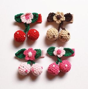 Wool Ball Flower Lovely Fruit Red Pink Cherry with Leaf Shape Hair Clips Lovely Headwear Cute Princess Hair Accessories Korean Sty2049364