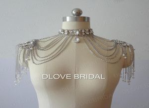 Real Po Luxury Crystal Rhinestone Tassel Shawl Jacket Silver Bridal Wraps Bolero Wedding Dress Decoration Smycken Tillbehör Wit5533864