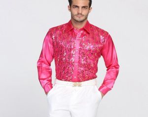 Camicie a maniche lunghe di alta qualità Camicia da uomo con paillettes Performance ball host Cotton Groom Groom Accessori 077544416