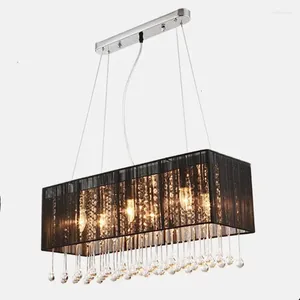 Chandeliers Black Bathroom Chandelier Rectangle Design Cloth Lampshade Crystal E14 Light Home Decoration Lighting For Dining Room