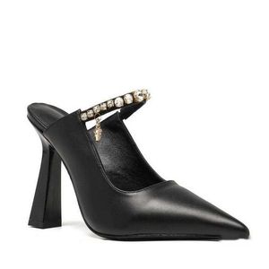 Scarpe eleganti da donna con tacco alla moda di qualità in pelle nera con slingback in strass Scarpe da donna con punta a punta