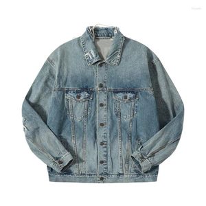 Мужские куртки High Street Washed Vintage Hole Лоскутная джинсовая куртка Ветровка Y2K Уличная одежда Пальто Techwear Мужская и женская одежда