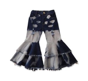 Baby Mädchen Schlaghosen Doppel Rüschen Quaste Denim Hosen Kinder Freizeitkleidung Mädchen Elastische Taille Taschenhose Boot Cut Jeans 0609640476