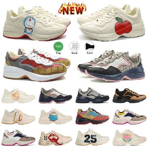 Wysokiej jakości buty Rhyton Casual Beige Trener Men Men Designer Sneakers Beige Men Treners Vintage Chaussures Ladies Casual Skórzane buty G Rozmiar 35-45