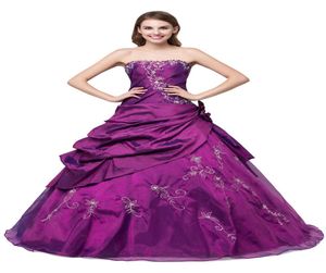 2017 Yeni ucuz mor quinceanera 15 parti için tatlı 16 resmi uzun balo parti elbiseleri stok boyutu 216 qc2146750808