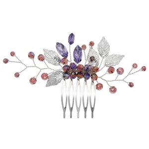 Nowy grzebień ślubnych ślubnych liści liści fioletowe kryształowe kryształowe biżuteria do włosów ślub