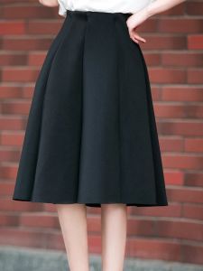 Skirts High Waist Pleat Elegant Skirt Red Black White KneeLength Flared Skirts Fashion Women Faldas Saia XS5XL Ladies Jupe