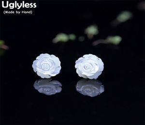 Brzydka naturalna skorupa ręcznie robione rzeźbione kolczyki róży kwiatów dla kobiet 12 mm kwiatowy stadnin