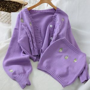 Cardigans Cardigans Sets Kobiety Haft Haftery SWEATER Nowy jesień zima damskie dzianiny luźne swobodne joker top pasujący koreański piersi