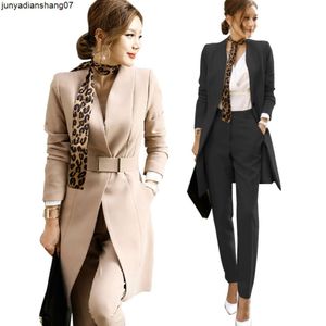 Kvinnor Tvåbitar byxor Kvinnor affärsdräkter mode eleganta toppar+långa kontor 2 uppsättningar damer formella arbete slitage hög kvalitet