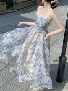 Abito Abiti floreali Donna Pizzo Dolce vacanza Estate Senza maniche Principessa Moda Ulzzang Temperamento da donna Vintage Slim Lunghezza alla caviglia