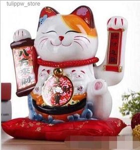 Obiekty dekoracyjne figurki 10 -calowe rękodzieło machające rękę Lucky Cat Fortune Cat Gift Maneki Neko witają feng shui rzemieślnicze pudełko pieniądze domowe dekoracja sklepu