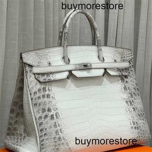 Totes hac 40cm saco 10a artesanal de couro genuíno fábrica personalizado nilo crocodilo pele branco grande saco para homens botão prata luxo