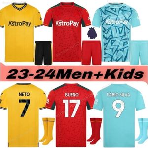 23 24 SARABIA Wolves Camisas de futebol RAUL MATHEUS NETO NEVES TRAORE 2023 2024 Wanderers PODENCE LEMINA HEE CHAN Wolverhampton Camisas de futebol Homens Kit Kids Uniformes