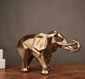 Modeabstrakt guld elefantstaty harts ornament hem dekoration tillbehör gåva geometrisk elefant skulptur hantverk rum t21261989